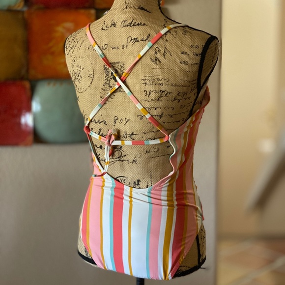 Swimwear One piece Square Neck Multi Striped 1 Piece Swim Medium NWT - Picture 6 of 9